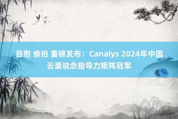 自慰 偷拍 重磅发布：Canalys 2024年中国云渠说念指导力矩阵冠军