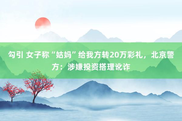 勾引 女子称“姑妈”给我方转20万彩礼，北京警方：涉嫌投资搭理讹诈