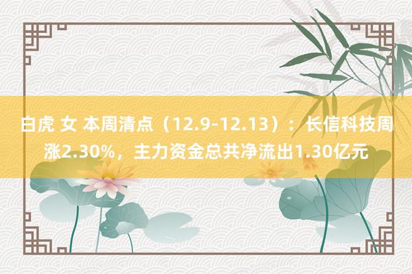 白虎 女 本周清点（12.9-12.13）：长信科技周涨2.30%，主力资金总共净流出1.30亿元