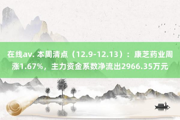 在线av. 本周清点（12.9-12.13）：康芝药业周涨1.67%，主力资金系数净流出2966.35万元