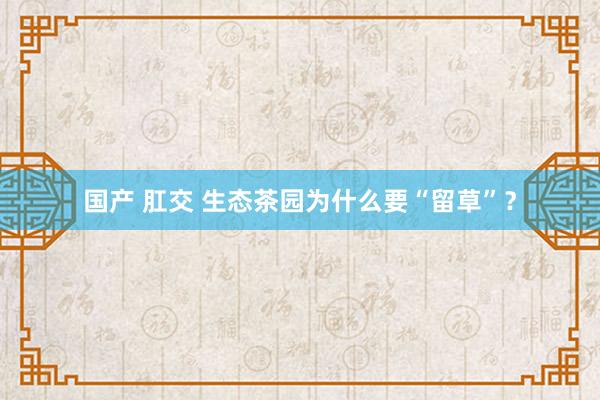 国产 肛交 生态茶园为什么要“留草”？